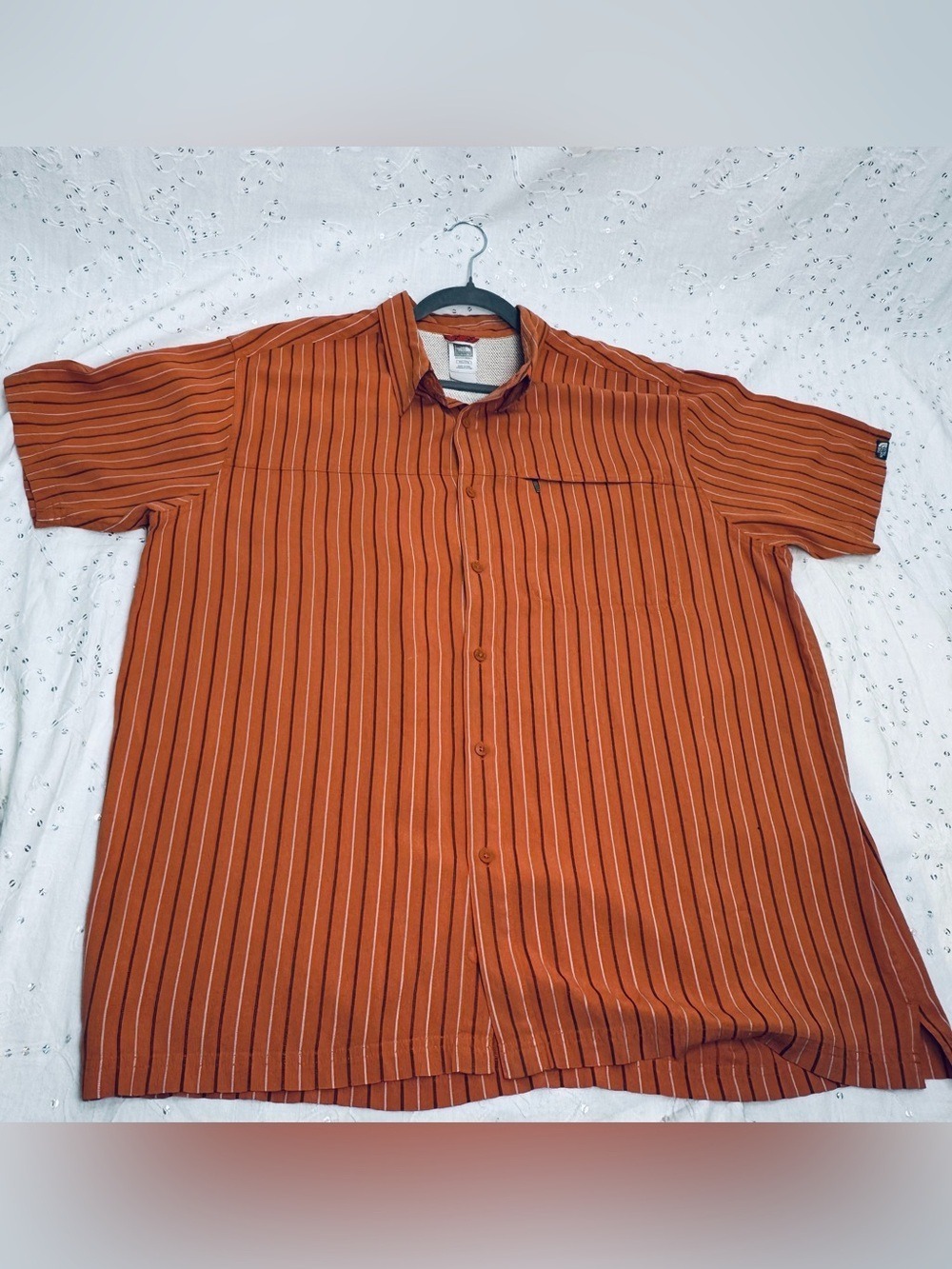 The North Face Button Up Shirt Mens XXL Orange Striped Hiking Travel Camp